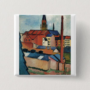 August Macke - Bonn Houses and Chimney 1911 Oil Vierkante Button 5,1 Cm