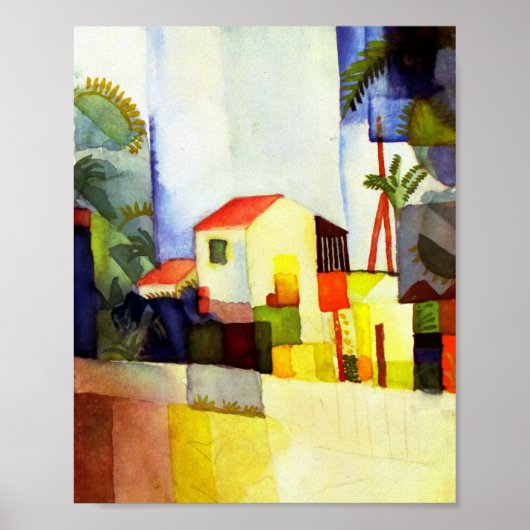 August Macke Bright House Waterverf Painting Poster (Voorkant)