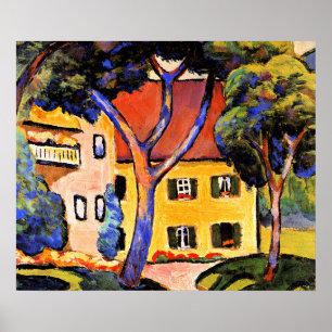 August Macke kunst, Huis in een Landschap Poster