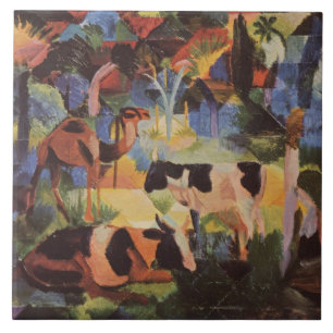 August Macke Landscape met Koeien en Camel Tegeltje