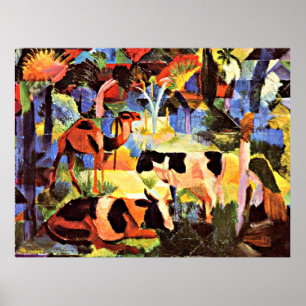 August Macke - Landschap met koeien en een kameel Poster