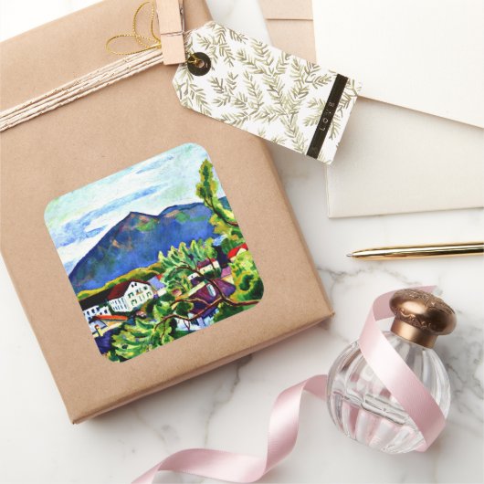 August Macke - Lente Landschap in Tegernsee Vierkante Sticker (Geschenken)