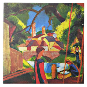August Macke schilderij, Kinderen in de fontein Tegeltje