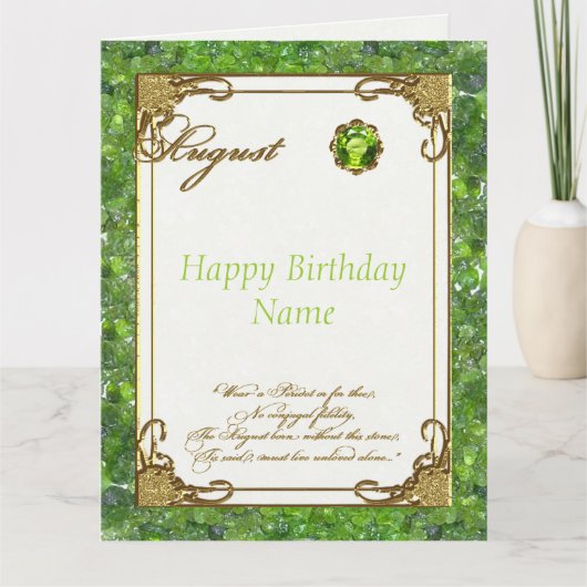 August Peridot Birthstone Grote verjaardag Kaart (Voorkant)