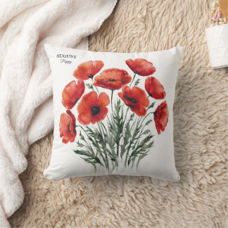 August Poppy Bloom - Gepersonaliseerd verjaardagsc Kussen