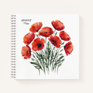 August Poppy Bloom - Gepersonaliseerd verjaardagsc Notitieboek