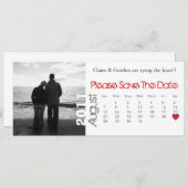 August White en Red Calendar sparen de Datum Save The Date (Voorkant / Achterkant)