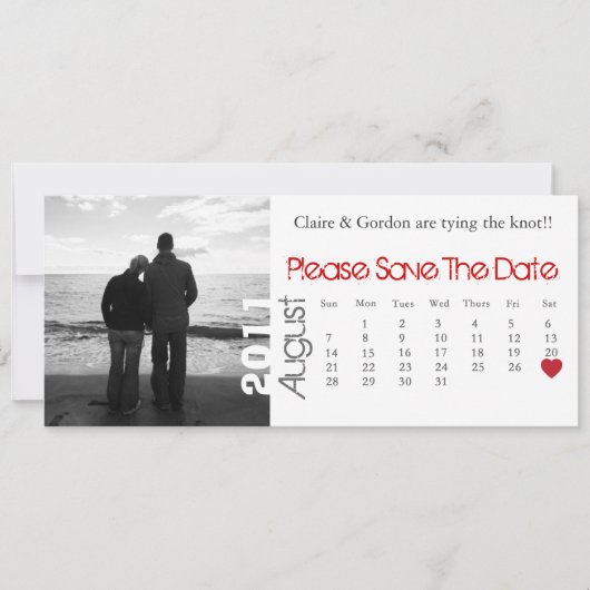 August White en Red Calendar sparen de Datum Save The Date (Voorkant)