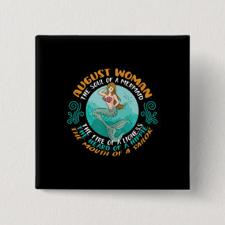 August Woman Soul van Mermaid Leo Zodiac Birthday Vierkante Button 5,1 Cm