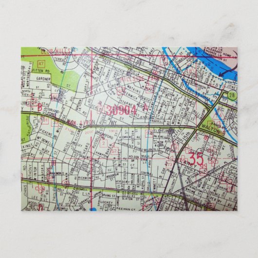 AUGUSTA, GA Kaart Briefkaart (Voorkant)