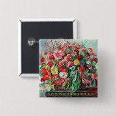 Auguste renoir - mand van bloemen, vierkante button 5,1 cm (Voorkant /achterkant)