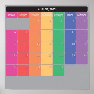 Augustus 2023 planner kalender kleur dagen poster