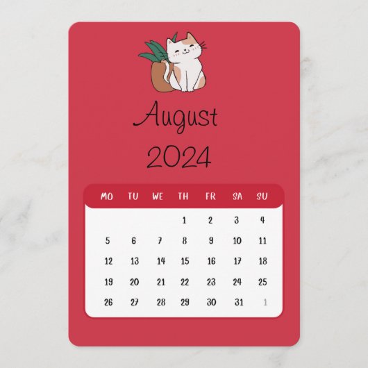 Augustus 2024 Stand Alone Kat en Plant Kalender Menu (Voorkant)