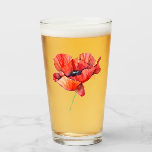 Augustus geboortebloem Rode klaproos Waterverf Blo Glas (Voorkant gevuld)