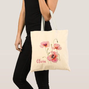 Augustus geboortebloem Roze klaprozen Waterverf Bl Tote Bag