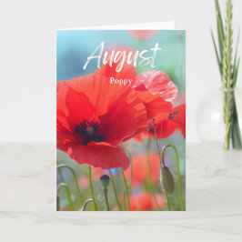 Augustus Red Bloom Poppy Geboorte Maand Verjaardag Kaart