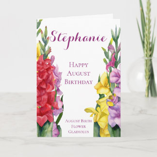 Augustus Verjaardag Geboorte Maand Bloem Gladiolus Kaart