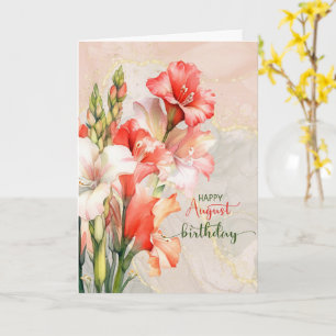 Augustus Verjaardag Gladiolus Perzik Geboortemaand Kaart