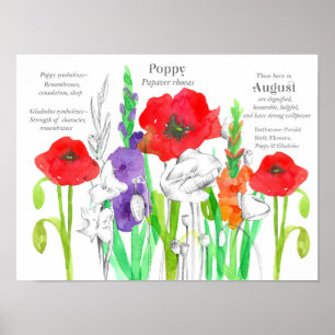 Augustus Verjaardag Papavers Gladiolus Geboorte Bl Poster