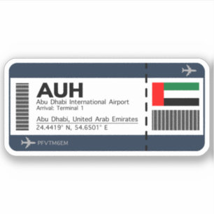 AUH Abu Dhabi Boarding Pass - Airport Ticket Sticker