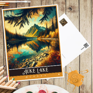 Auke Lake, Alaska Oude Schilderij Briefkaart