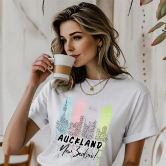 Aukland Nieuw-Zeeland Aquarel Lijn Kunst Silhouet T-shirt
