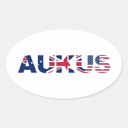 AUKUS AU UK US Security Pact Alliance Flags Ovale Sticker (Voorkant)