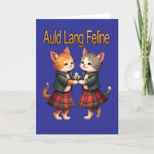 Auld Lang Feline Oranje Katten Dansen Wenskaart Feestdagen Kaart