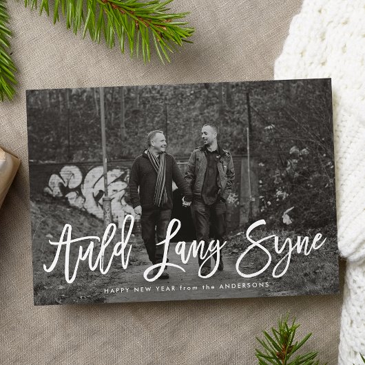 Auld Lang Syne Script | Nieuwjaarsfotokaart Feestdagenkaart
