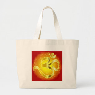 Aum- of Om-symbool in geel- en rietvorm Grote Tote Bag