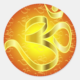 Aum- of Om-symbool in geel- en rietvorm Ronde Sticker