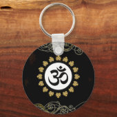 Aum Symbool Mantra Meditation Black en Gold Sleutelhanger (Voorkant)