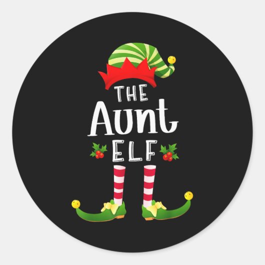 Aunt Christmas Elf Matching Pajama X-mas Party Ronde Sticker (Voorkant)