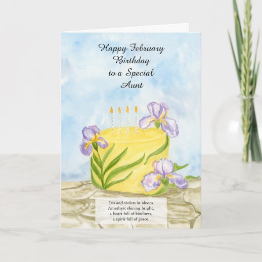 Aunt Happy February Irises Birthday Cake Kaart (Voorkant)