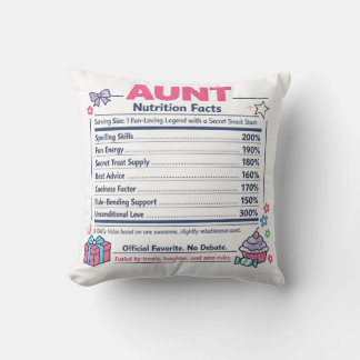 Aunt Nutrition Facts Throw Pillow Gift for Aunt Fu Kussen