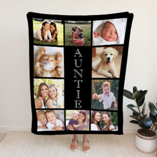 Auntie 10 Photo Collage Black Sherpa Deken
