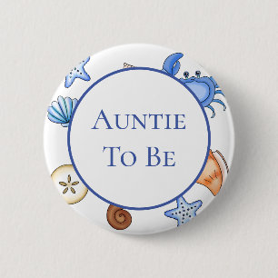 Auntie Baby shower van het thema "Beach" Ronde Button 5,7 Cm