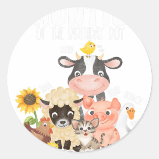 Auntie Birthday Crew Barnyard Farm Animals Ronde Sticker