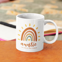 Auntie Custom Name Boho Earth Tone Rainbow Sun