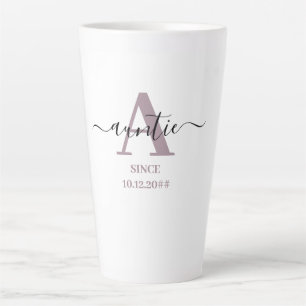 Auntie Elegant Script Letter A Monogram Mauve Latte Mok