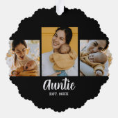 Auntie Established Modern Script Black 3 Photo Ornament Kaart (Achterkant)