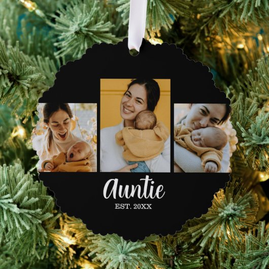Auntie Established Modern Script Black 3 Photo Ornament Kaart (Insitu (Drie))
