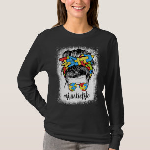 Auntie Life Messy Bun Hair Bandana Glasses Autisme T-shirt