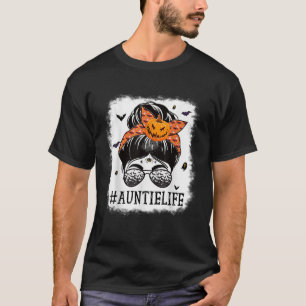 Auntie Messy Bun Spooky Pumpkin Grandma Halloween T-shirt