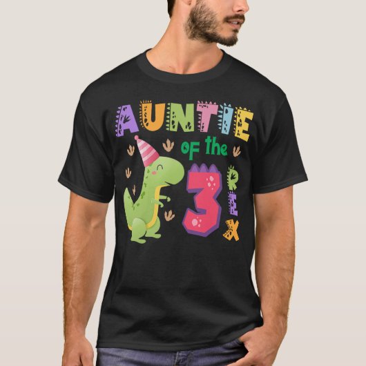 Auntie of the Three Rex Birthday Dinosaur Family M T-shirt (Voorkant)