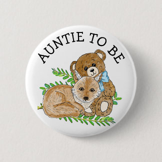 Auntie om het Baby shower Fox en Teddy Bear te zij Ronde Button 5,7 Cm