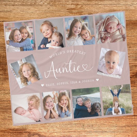 Auntie Photo Collage Script Cute Heart Modern Fleece Deken