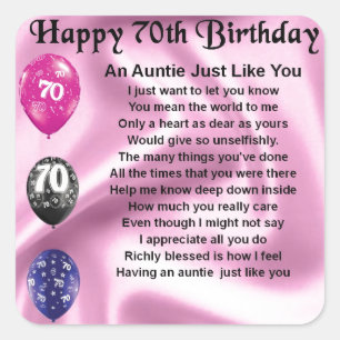 Auntie Poem - 70e verjaardag Vierkante Sticker