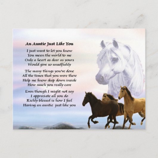 Auntie Poem Horses Briefkaart (Voorkant)