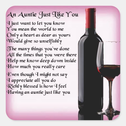 Auntie Poem - Wijnontwerp Vierkante Sticker (Voorkant)